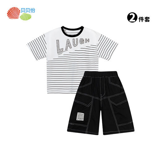贝贝怡童装儿童短裤套装男童运动风T恤两件套新款男宝五分裤夏装 商品图3