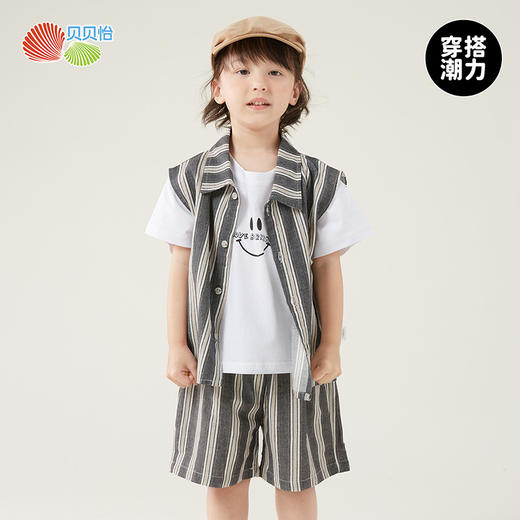 贝贝怡童装儿童短袖短裤套装夏季透气时尚t恤男童纯棉马甲三件套 商品图7