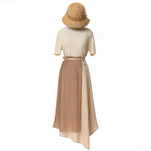 Famecoco范可儿短袖圆领针织衫女夏季修身短款套头上衣FAC3DB010 商品图1