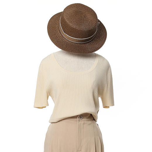 Famecoco范可儿短袖圆领针织衫女夏季修身短款套头上衣FAC3DB010 商品图0