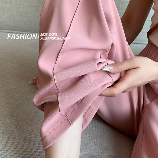 「西装面料！数色可选」抹茶绿冰丝阔腿裤女夏薄款高腰垂感雪纺凉凉裤窄版直筒休闲西装裤下装 商品图1