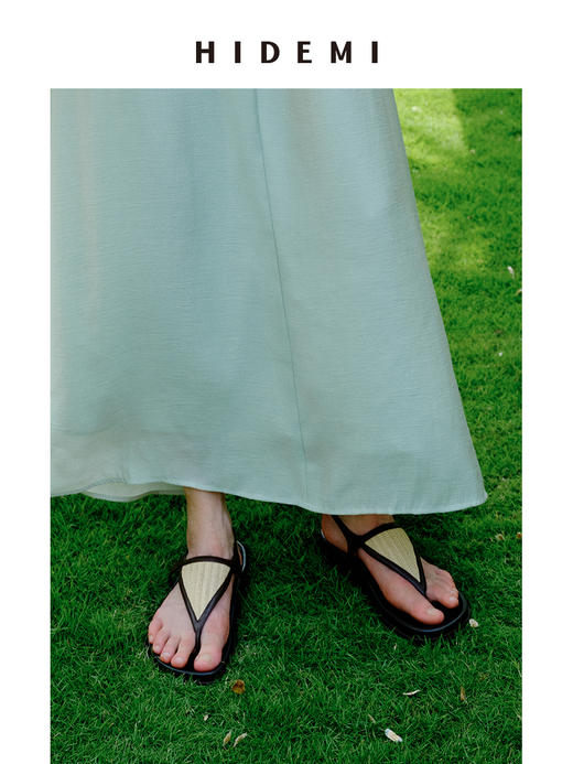 HIDEMI【董生活同款】度假系列草编拼皮极简人字三角形设计感夹脚厚底凉鞋 商品图10