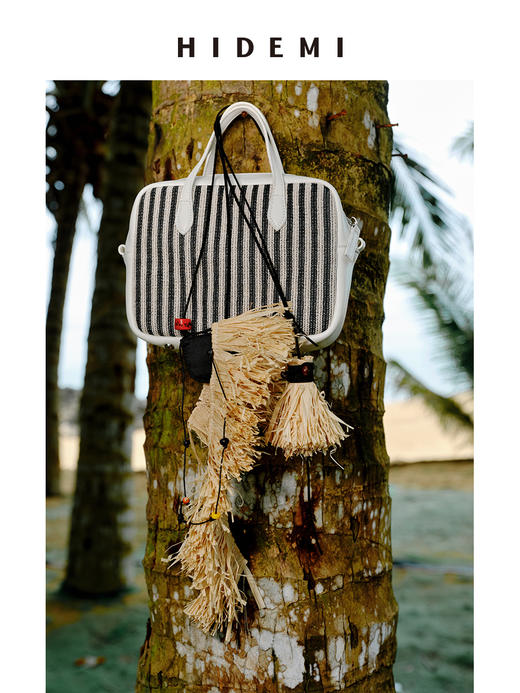HIDEMI度假系列“棕榈树下”草绳串珠手工设计感流苏挂件项链 商品图1