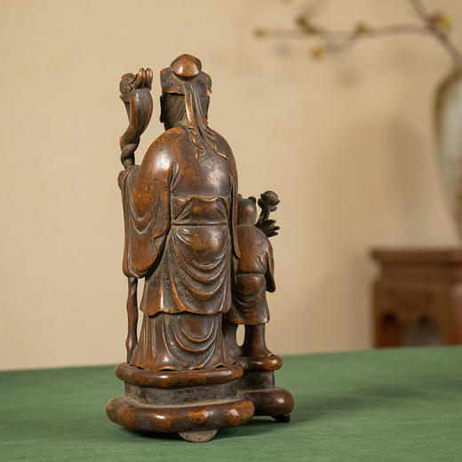 清 黄杨木雕老人童子摆件（黄杨座） 商品图3