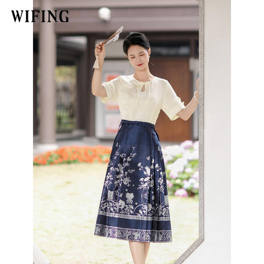 缎面新中式马面裙套装汉服日常通勤轻国风连衣裙女2024新款夏长裙 商品图2