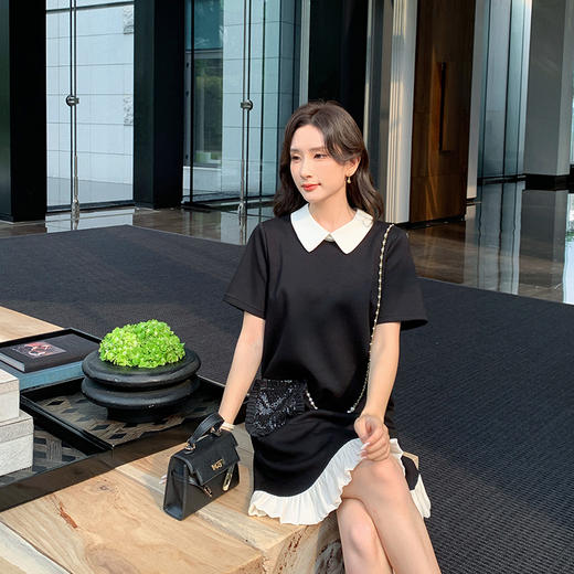 【46号】  奢姿2024夏季新款大码女装减龄荷叶摆裙子胖妹妹设计感撞色连衣裙8942826365//// 商品图1