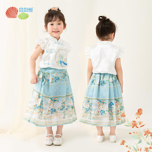 贝贝怡女童夏季马面裙套装2024儿童国风汉服新中式夏装两件套童装 商品图2
