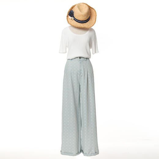 Famecoco范可儿短袖圆领针织衫女夏季修身短款套头上衣FAC3DB010 商品图3