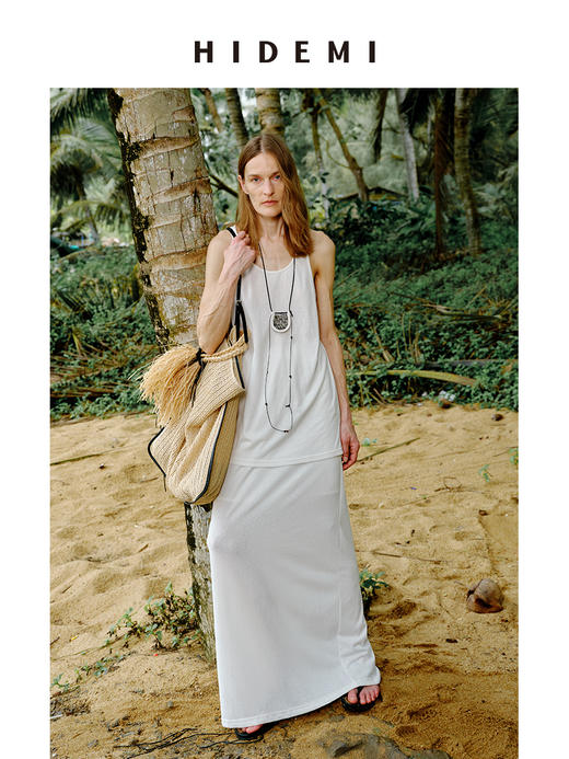 HIDEMI 度假系列极简椭圆领宽松设计感水洗针织背心半裙套装 背心/半身裙 商品图0