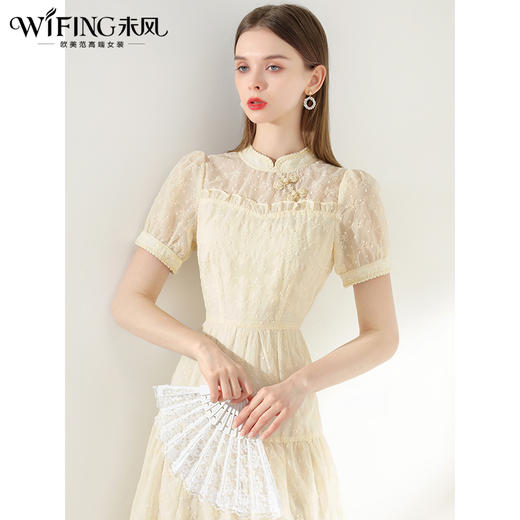 未风杏色雪纺连衣裙女夏2024年夏季新款女装改良旗袍国风减龄裙子 商品图1