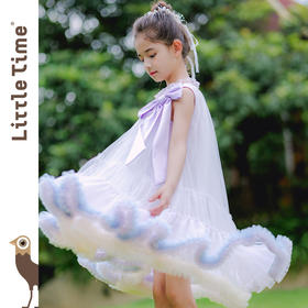 littletime儿童春夏蝴蝶结tutu背心裙紫色礼服裙女童小香风连衣裙