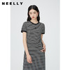 NEELLY纳俪商场同款经典黑白条纹刺绣连衣裙女圆领修身抽绳T恤裙N24052Y01170 商品缩略图2