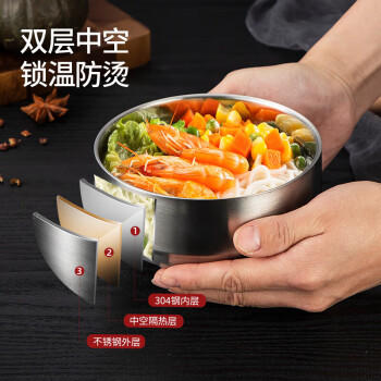 美厨（maxcook）304不锈钢碗 汤碗双层隔热 餐具面碗13CM（2只装） MCWA615 商品图1