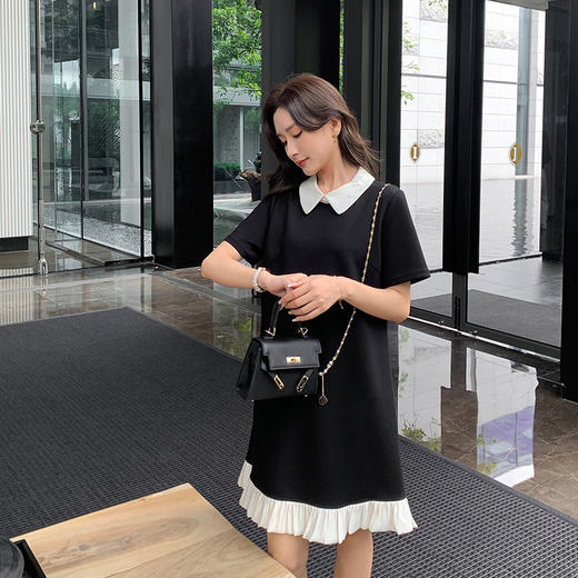 【46号】  奢姿2024夏季新款大码女装减龄荷叶摆裙子胖妹妹设计感撞色连衣裙8942826365//// 商品图4