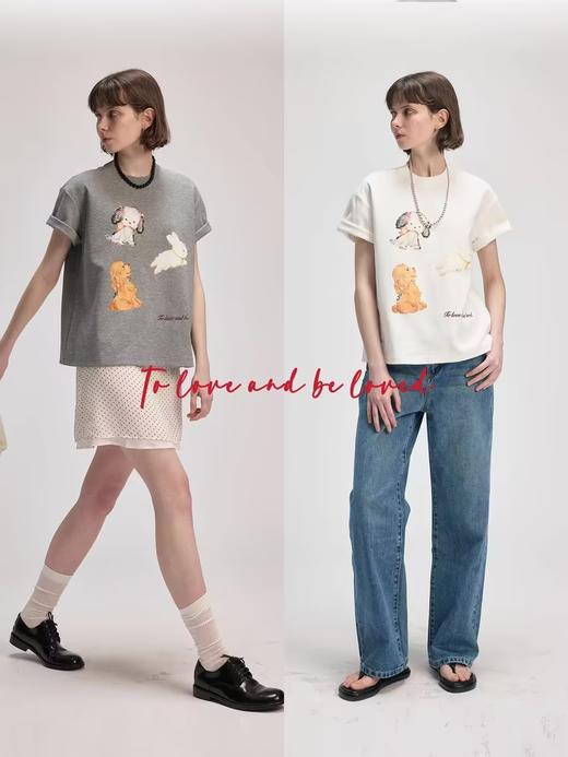 shyshystill/shy202402036/小动物集合印花刺绣两色短袖t恤 商品图4