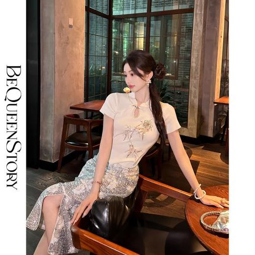 【孤品样衣，不退不换】 【银河繁花】高定重工亮片刺绣直筒侧开叉半裙半身裙夏 商品图3