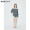 NEELLY纳俪商场同款一字肩七分袖雪纺上衣女夏季甜美洋气碎花衬衫N24052R01166 商品缩略图0