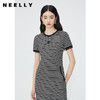 NEELLY纳俪商场同款经典黑白条纹刺绣连衣裙女圆领修身抽绳T恤裙N24052Y01170 商品缩略图1