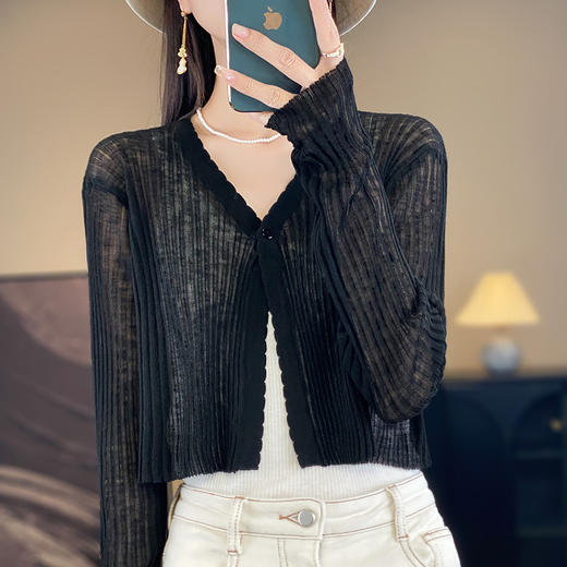 纤束马温柔甜美轻薄冰丝小开衫 JG-640 商品图4