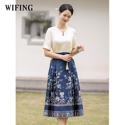 缎面新中式马面裙套装汉服日常通勤轻国风连衣裙女2024新款夏长裙 商品图3