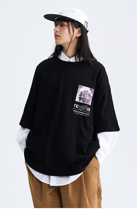 帆船 × 河村康辅联名 日系潮流印花图案 宽松圆领短袖T恤 男女休闲 4色 NT-2693