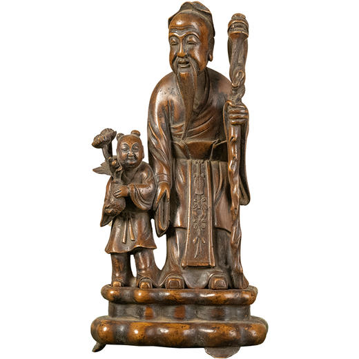 清 黄杨木雕老人童子摆件（黄杨座） 商品图5