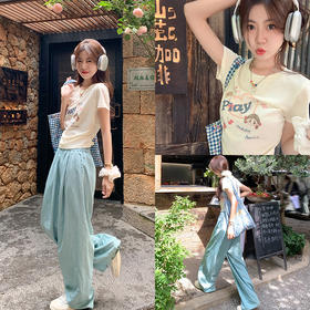 <曾小咸推荐>【俏皮少女】浅黄色短袖T恤+裤子