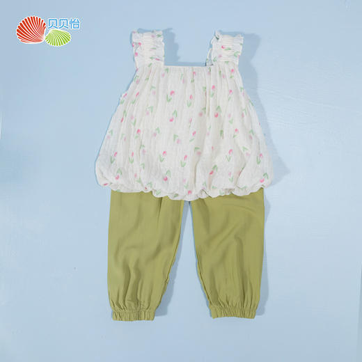 贝贝怡童装女童短袖套装宝宝夏季短袖长裤两件套2024新款甜美夏装 商品图5