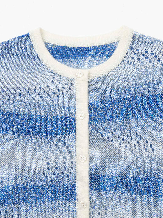 COCO ZONE"多瑙河"2024早春时尚设计感渐变条纹圆领长袖针织衫CC1A0552 商品图4