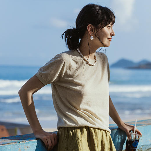 绽放旅行女装360朵/瑞士斯坦格一体成型无缝短袖轻薄棉麻开衫T恤 商品图2