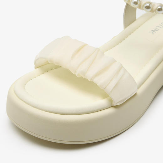 西遇厚底凉鞋女新款夏季法式仙女风珍珠一字带凉鞋配裙子女鞋V1546934 商品图5