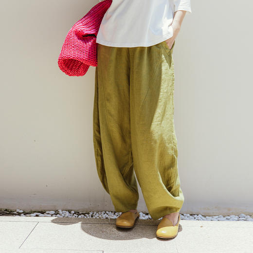 绽放旅行女装349朵/设计感拼接线条高端质感亚麻宽松阔腿灯笼裤 商品图2