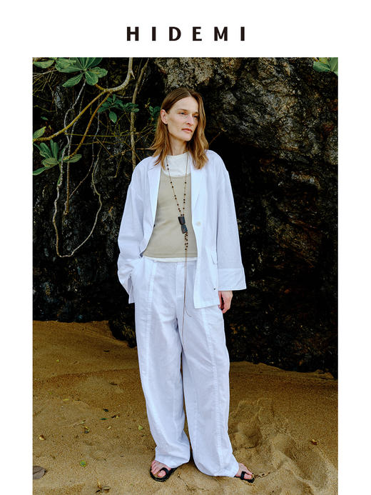 HIDEMI 度假系列水洗亚麻极简廓形口袋设计感宽松西装 商品图5