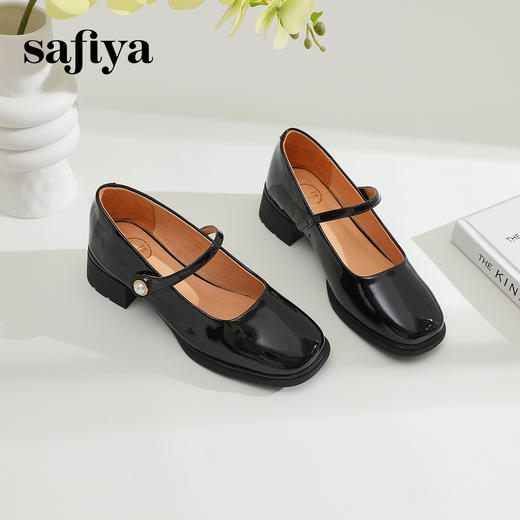 Safiya/索菲娅2024春季新品 复古珍珠一字带方头粗跟玛丽珍浅口单鞋 SF41111138 商品图8
