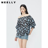 NEELLY纳俪商场同款一字肩七分袖雪纺上衣女夏季甜美洋气碎花衬衫N24052R01166 商品缩略图1