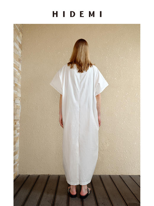 HIDEMI 度假系列极简一字领大口袋大廓形设计感水洗棉宽松式连衣裙 商品图10