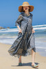 绽放旅行女装338朵/蓝染效果印花v领海边度假宽松文艺亚麻连衣裙 商品缩略图5