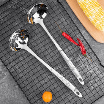 美厨（maxcook）火锅勺 加厚不锈钢汤勺漏勺两件套 玫瑰系列 MCMG-02 /厨具 /厨房小工具 /铲勺 商品图0