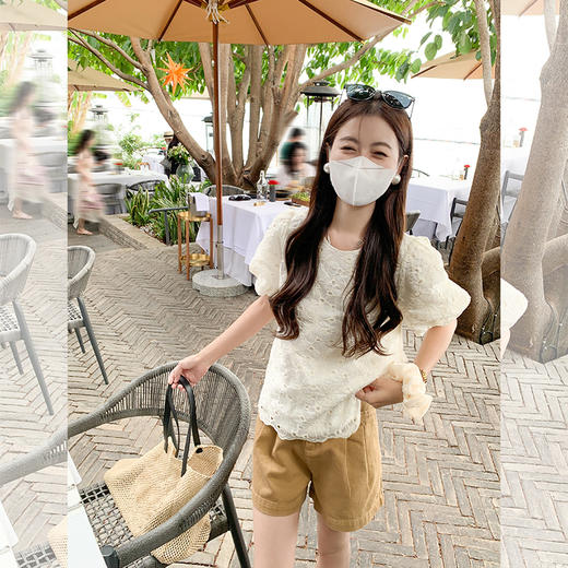 <曾小咸推荐>【温柔公式】白色蕾丝刺绣短袖T恤 商品图3