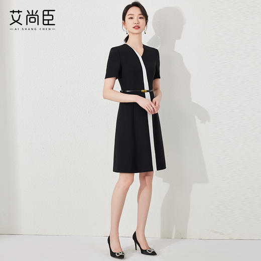艾尚臣短袖连衣裙女2024新款女装气质黑白色裙子时尚修身裙夏休闲 商品图3