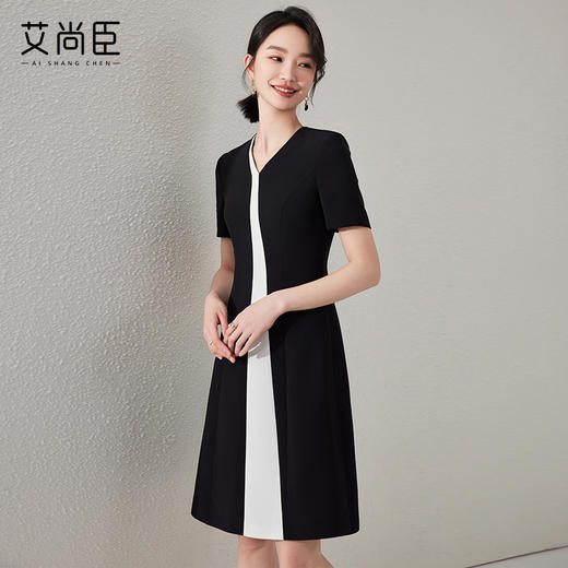 艾尚臣短袖连衣裙女2024新款女装气质黑白色裙子时尚修身裙夏休闲 商品图1