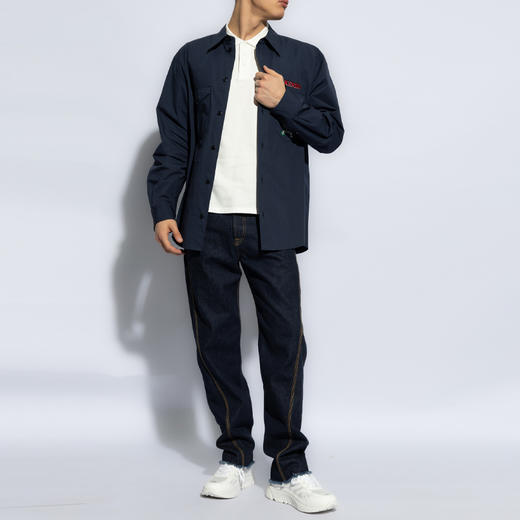 KENZO 高田贤三 男士徽标贴花棉质长袖衬衫 蓝色 FE55 CH414 9LP 77 商品图3
