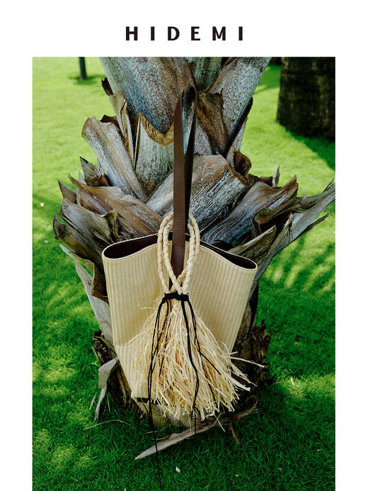 HIDEMI度假系列草编拼皮水桶包tote托特包中号 商品图5