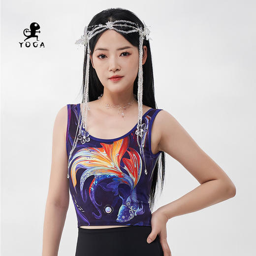 壁虎瑜伽水母纱面料【紫光精灵-上衣】限量款印花瑜伽上衣（可拆卸胸垫）清仓不退不换 商品图4