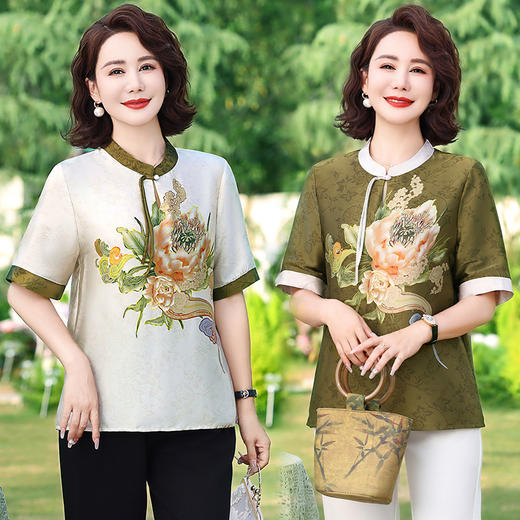 MC 170仿真丝碎花上衣洋气国风T恤 商品图0