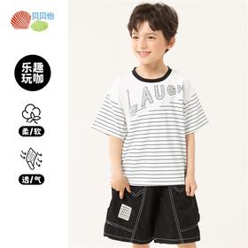 贝贝怡童装儿童短裤套装男童运动风T恤两件套新款男宝五分裤夏装