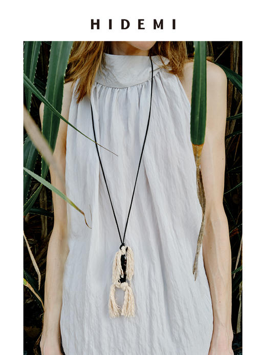 HIDEMI度假系列“棕榈娃娃”麻绳串珠手工设计感可调节皮绳项链 商品图1