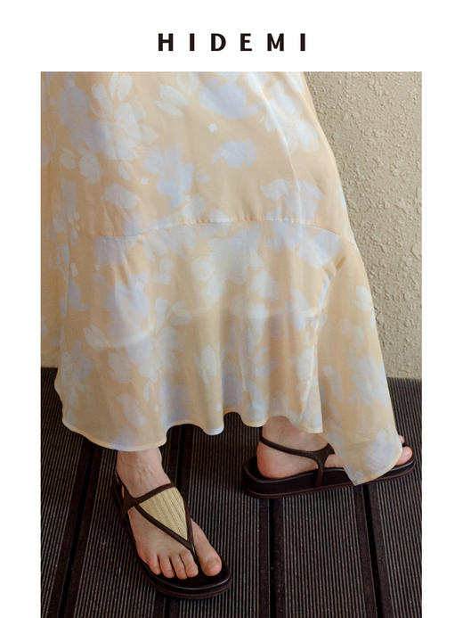 HIDEMI【董生活同款】度假系列草编拼皮极简人字三角形设计感夹脚厚底凉鞋 商品图13