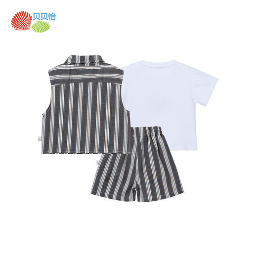 贝贝怡童装儿童短袖短裤套装夏季透气时尚t恤男童纯棉马甲三件套 商品图10