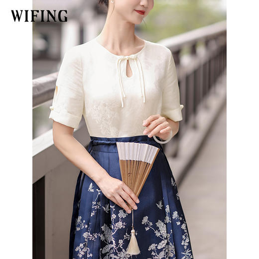 缎面新中式马面裙套装汉服日常通勤轻国风连衣裙女2024新款夏长裙 商品图1